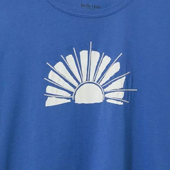 Torrid Tee 3X Blue Isle Blue Embroidered Sun Crew Relaxed Fit Plus Size Cotton - Picture 4 of 4